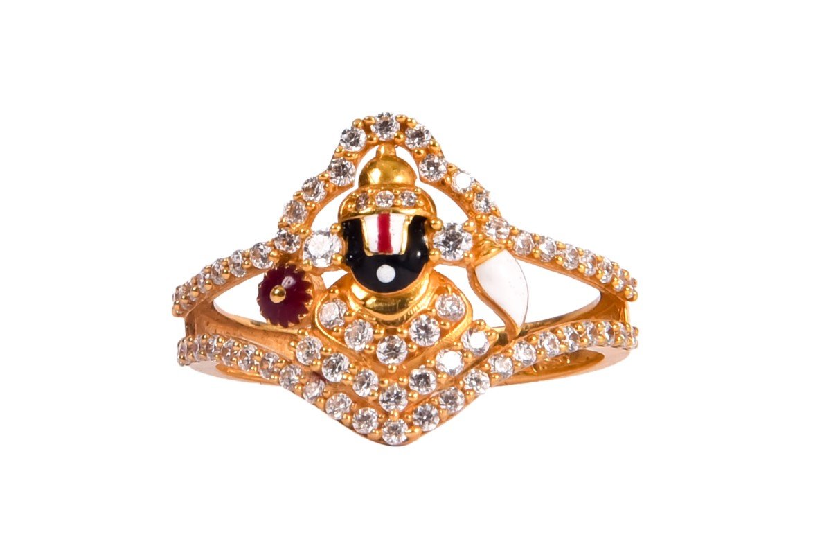 Sacred Lord Balaji stones gold ring - jewelnidhi.com